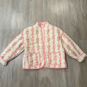 Amazon Pink and Cream Floral Quilted Puffer Jacket